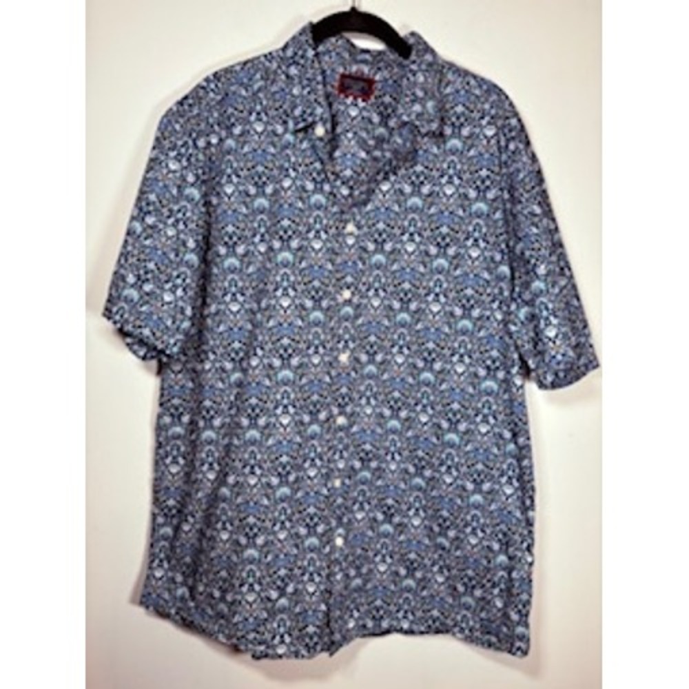 UNTUCKit Button Down Shirt XL Tall Blue Floral Paisley Cotton Short Sleeve